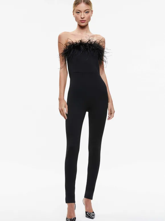 Idell Off Shoulder Feather Trim Jumpsuit