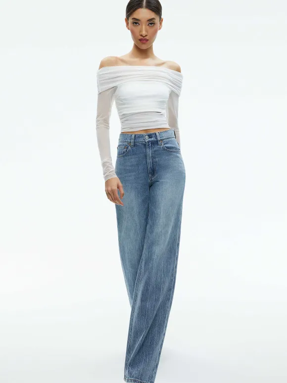 Isadola Over The Shoulder Ruched Long Sleeve Top