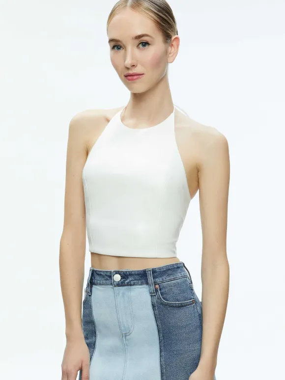 Jaymee Vegan Leather Cropped Halter Top