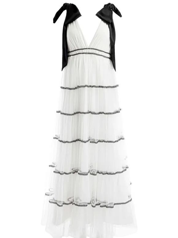 Jessalyn Bow Strap Tiered Maxi Gown