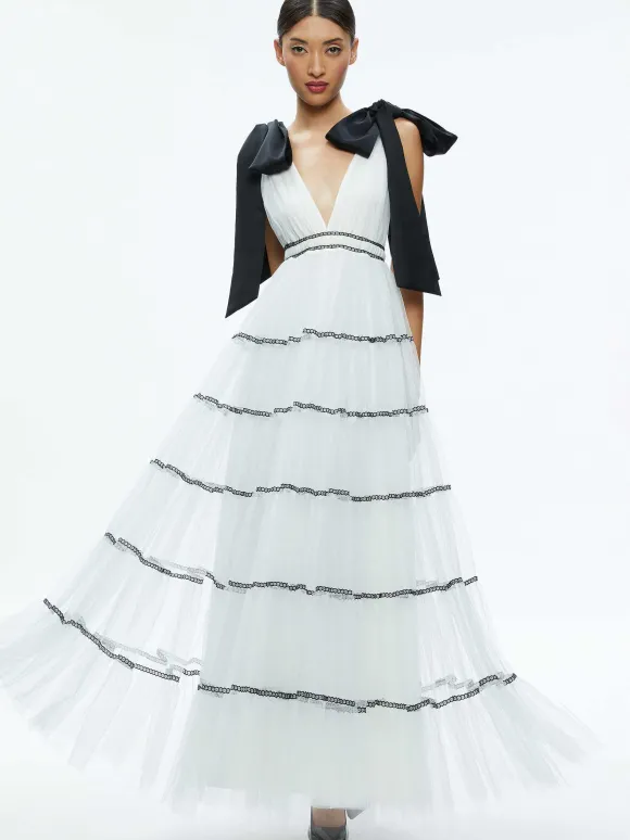 Jessalyn Bow Strap Tiered Maxi Gown