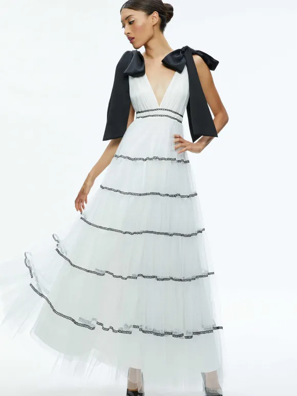 Jessalyn Bow Strap Tiered Maxi Gown