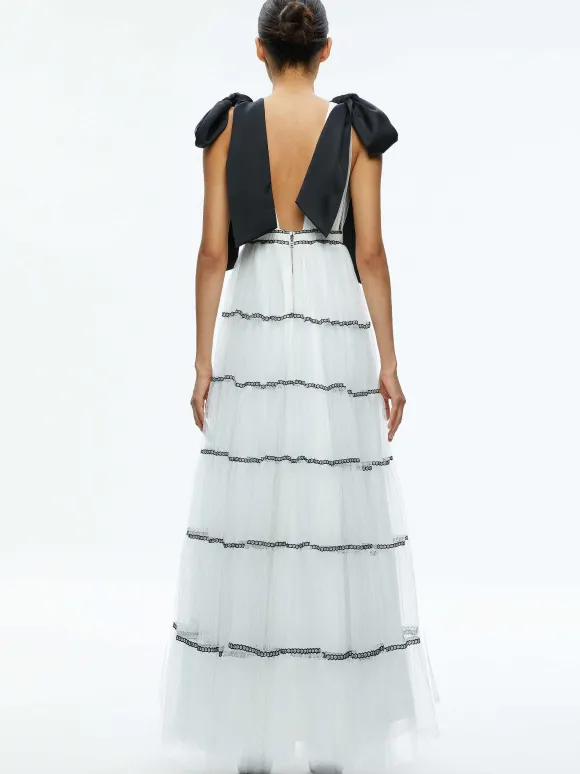 Jessalyn Bow Strap Tiered Maxi Gown