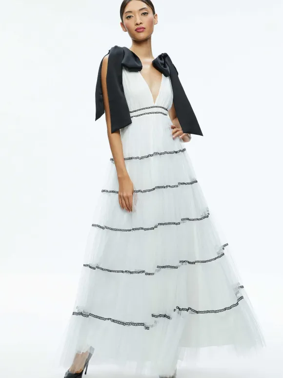 Jessalyn Bow Strap Tiered Maxi Gown