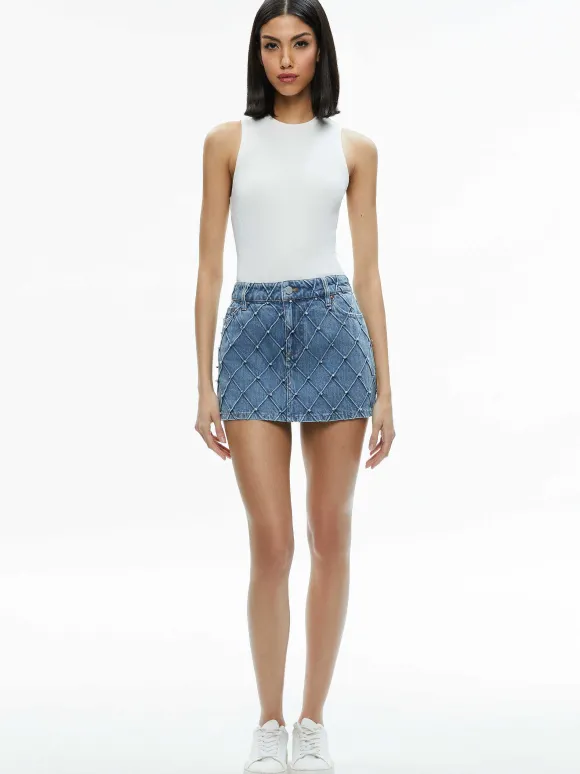 Joss High Rise Quilted Embellished Mini Skirt