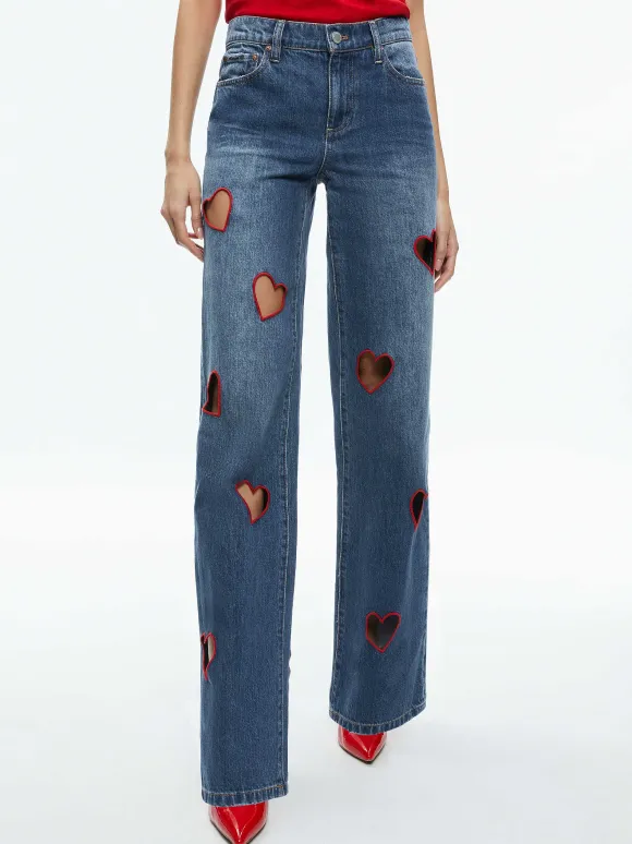 Karrie Embroidered Heart Cutout Jean