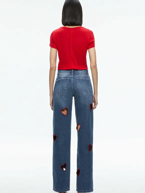 Karrie Embroidered Heart Cutout Jean
