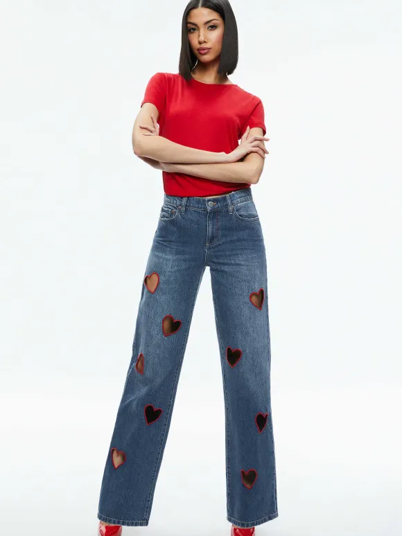 Karrie Embroidered Heart Cutout Jean