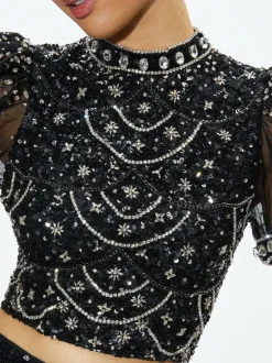 Kristina Embellished Puff Sleeve Crop Top