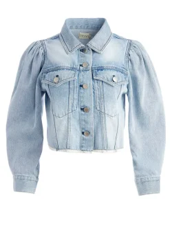 Lana Puff Sleeve Denim Jacket With Raw Hem