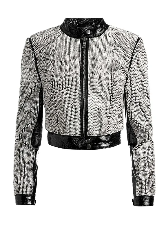 Lari Crystal Embellished Leather Jacket