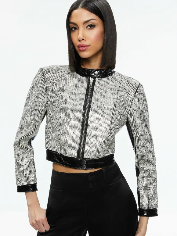 Lari Crystal Embellished Leather Jacket