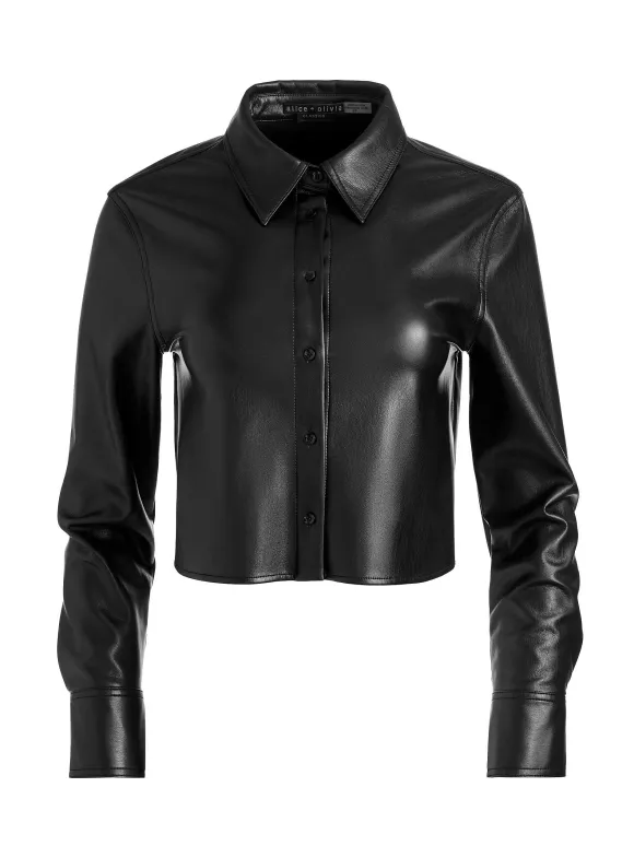 Leon Cropped Vegan Leather Button Down