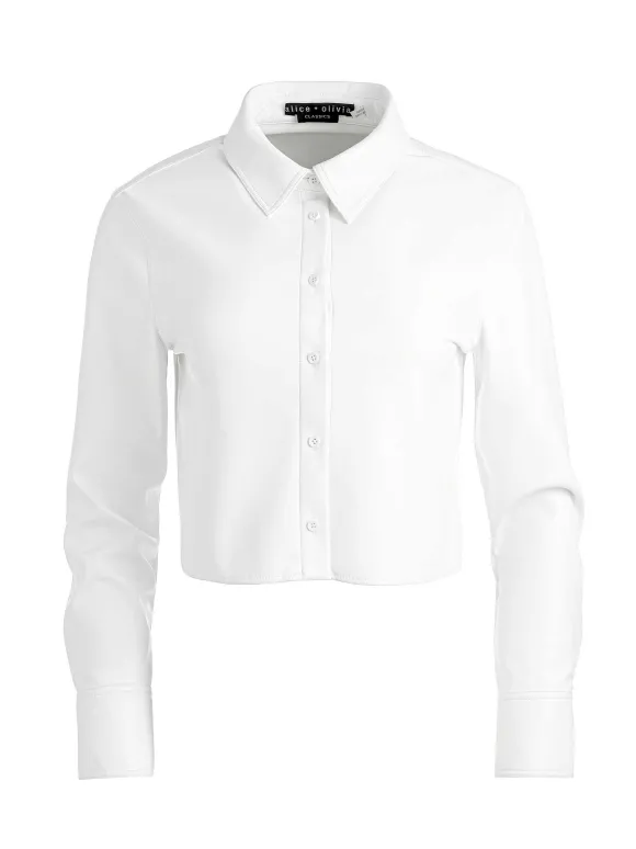 Leon Cropped Vegan Leather Button Down