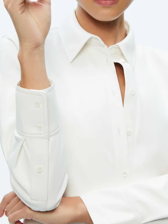 Leon Cropped Vegan Leather Button Down