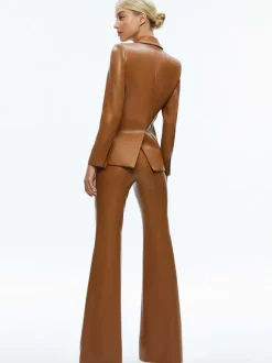 Macey Fitted Vegan Leather Blazer + Danette Vegan Leather Split Hem Trousers