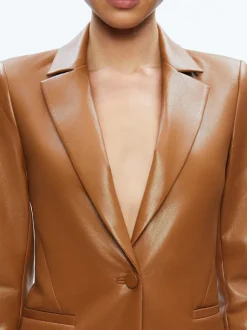 Macey Fitted Vegan Leather Blazer + Danette Vegan Leather Split Hem Trousers