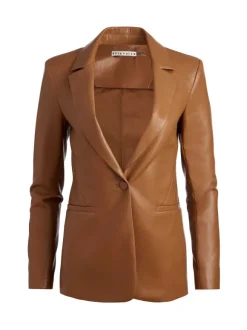 Macey Fitted Vegan Leather Blazer + Danette Vegan Leather Split Hem Trousers