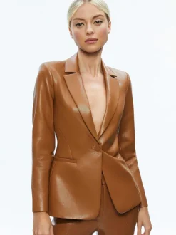 Macey Fitted Vegan Leather Blazer + Danette Vegan Leather Split Hem Trousers