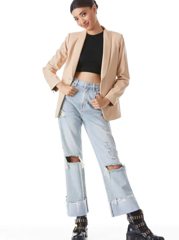 Macey Vegan Leather Shawl Collar Blazer