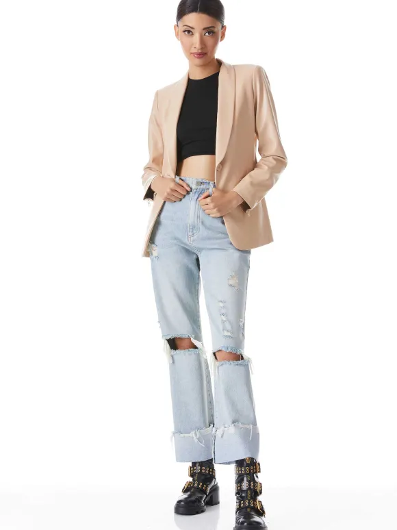 Macey Vegan Leather Shawl Collar Blazer