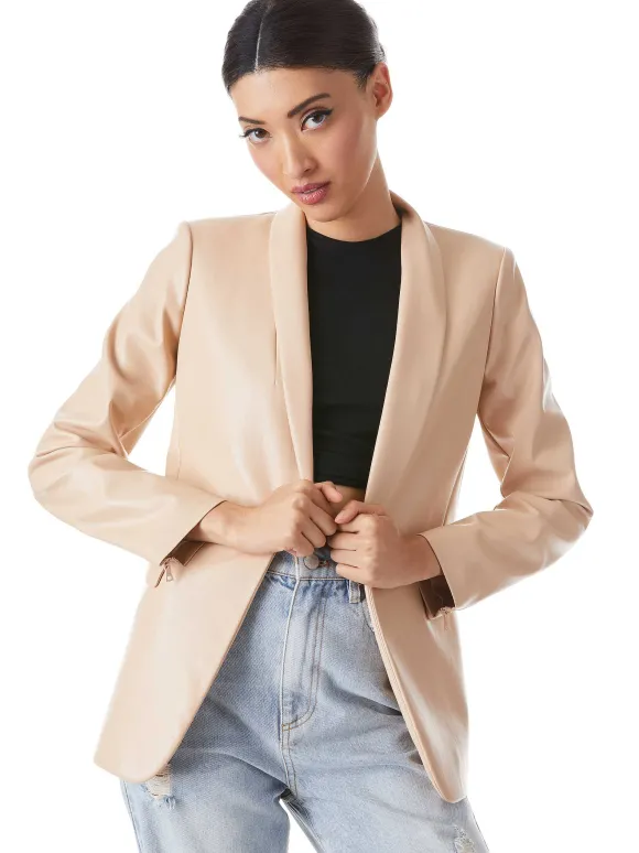Macey Vegan Leather Shawl Collar Blazer
