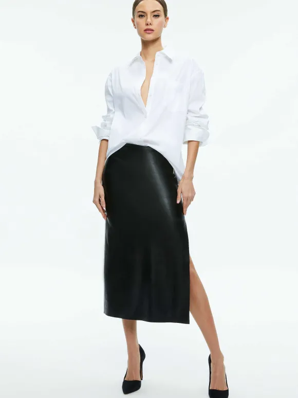 Maeve Vegan Leather Midi Skirt