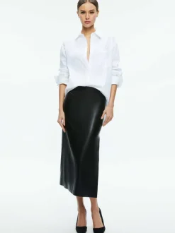 Maeve Vegan Leather Midi Skirt