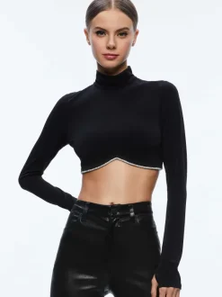 Melange Rhinestone Cropped Turtleneck