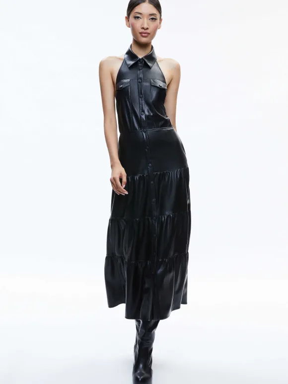 Miranda Vegan Halter Neck Tiered Midi Dress