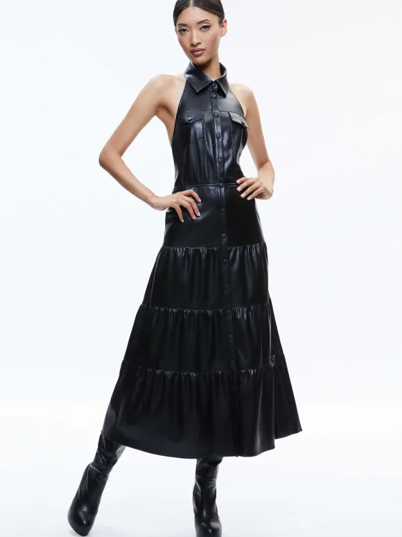 Miranda Vegan Halter Neck Tiered Midi Dress