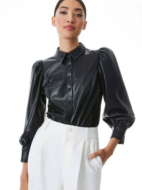 Nadine Vegan Leather Button Down