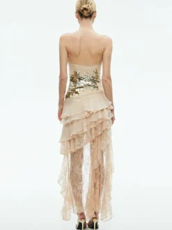 Nelia Sequined High Low Ruffled Maxi Dress