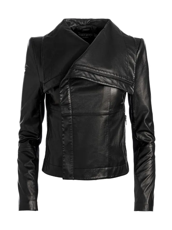 Nita Leather Drape Front Jacket