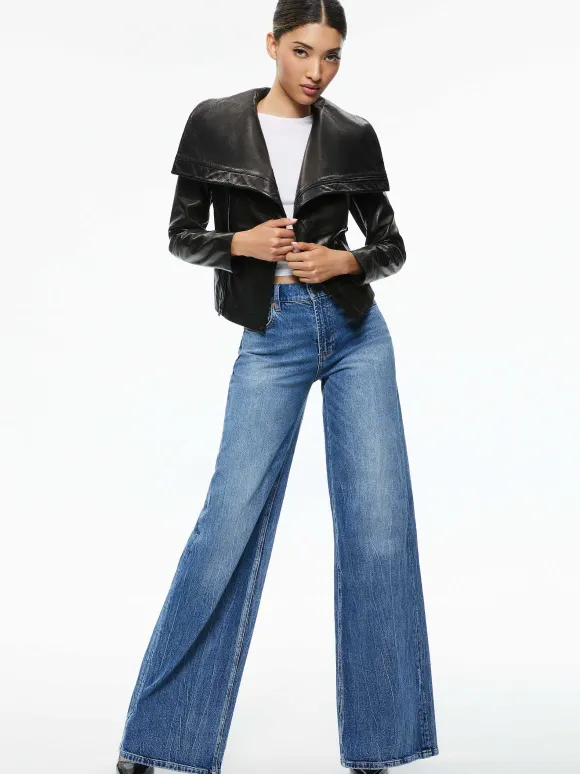 Nita Leather Drape Front Jacket
