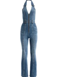 Noemi Halter Neck Denim Jumpsuit