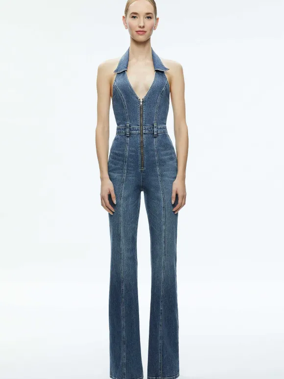 Noemi Halter Neck Denim Jumpsuit