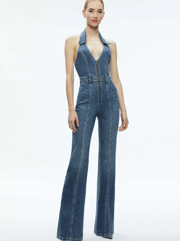 Noemi Halter Neck Denim Jumpsuit