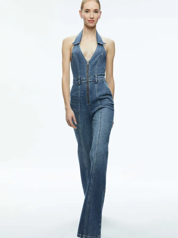 Noemi Halter Neck Denim Jumpsuit