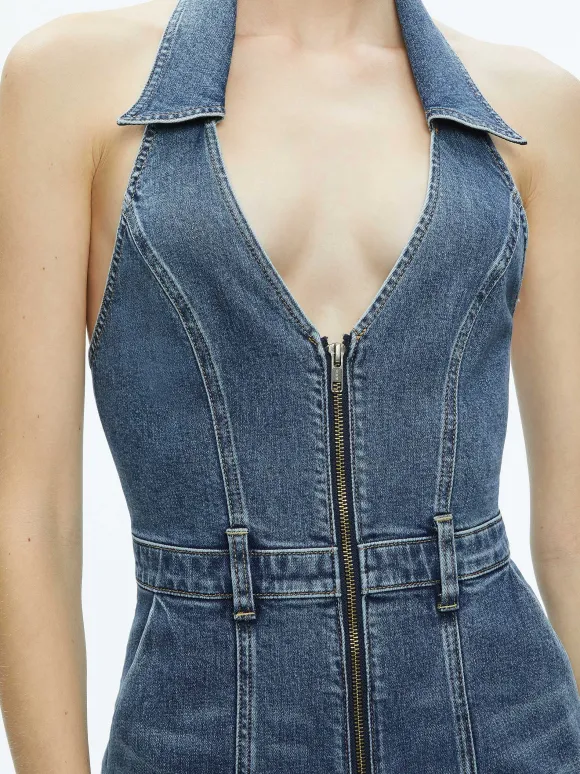 Noemi Halter Neck Denim Jumpsuit