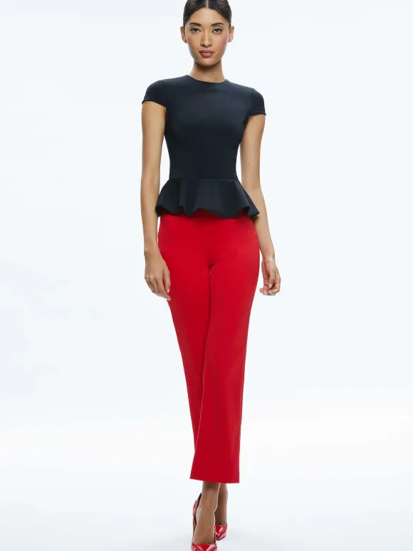 Poppy Crew Neck Cap Sleeve Peplum Top