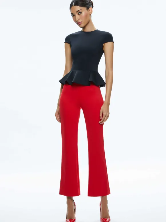 Poppy Crew Neck Cap Sleeve Peplum Top