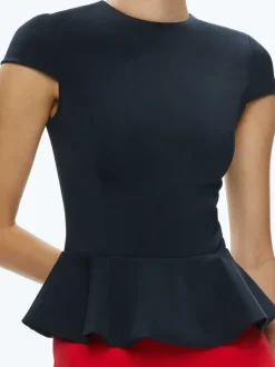 Poppy Crew Neck Cap Sleeve Peplum Top