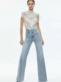 Pria Embellished Mock Neck Fringe Top