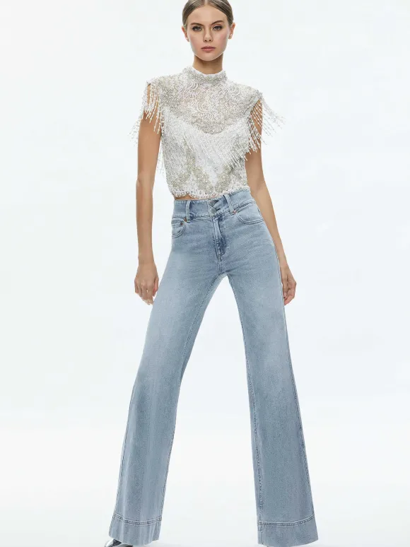 Pria Embellished Mock Neck Fringe Top