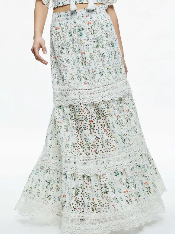 Reise Embroidered Tiered Maxi Skirt