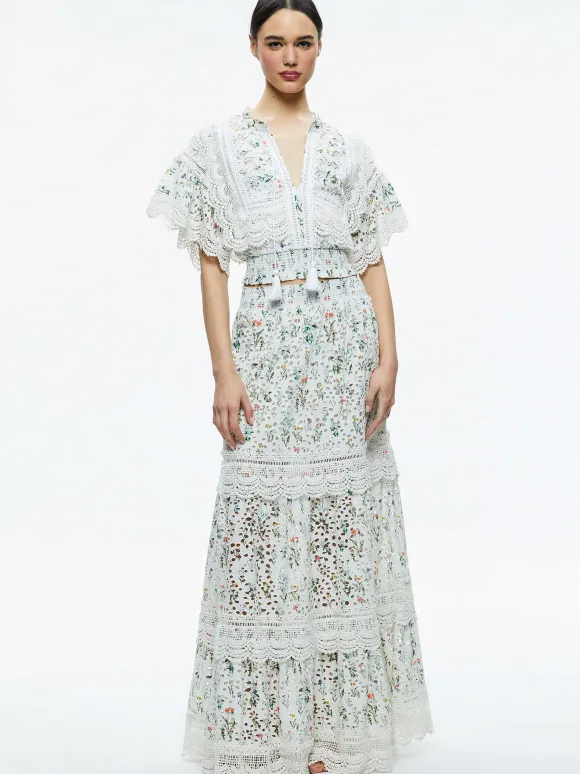 Reise Embroidered Tiered Maxi Skirt