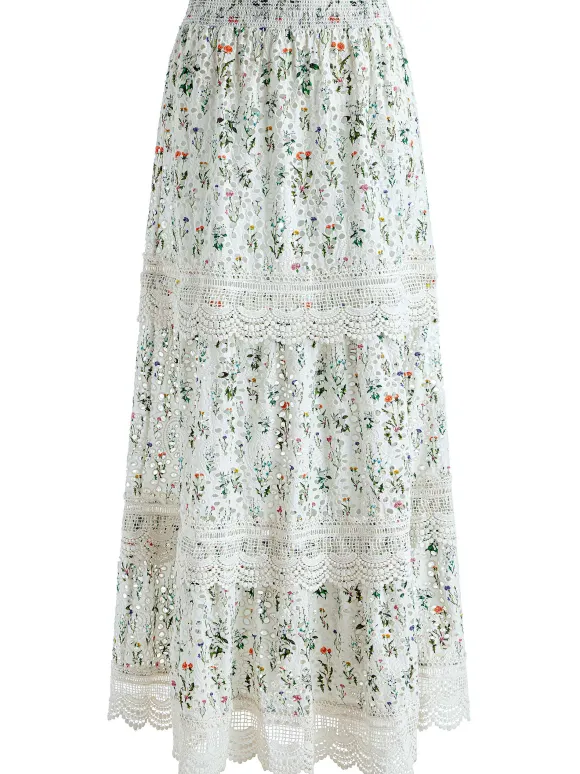 Reise Embroidered Tiered Maxi Skirt