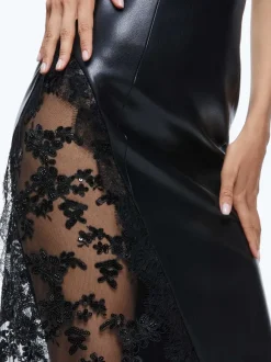Retha Vegan Leather Lace Maxi Dress