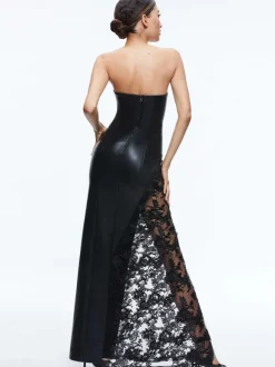 Retha Vegan Leather Lace Maxi Dress
